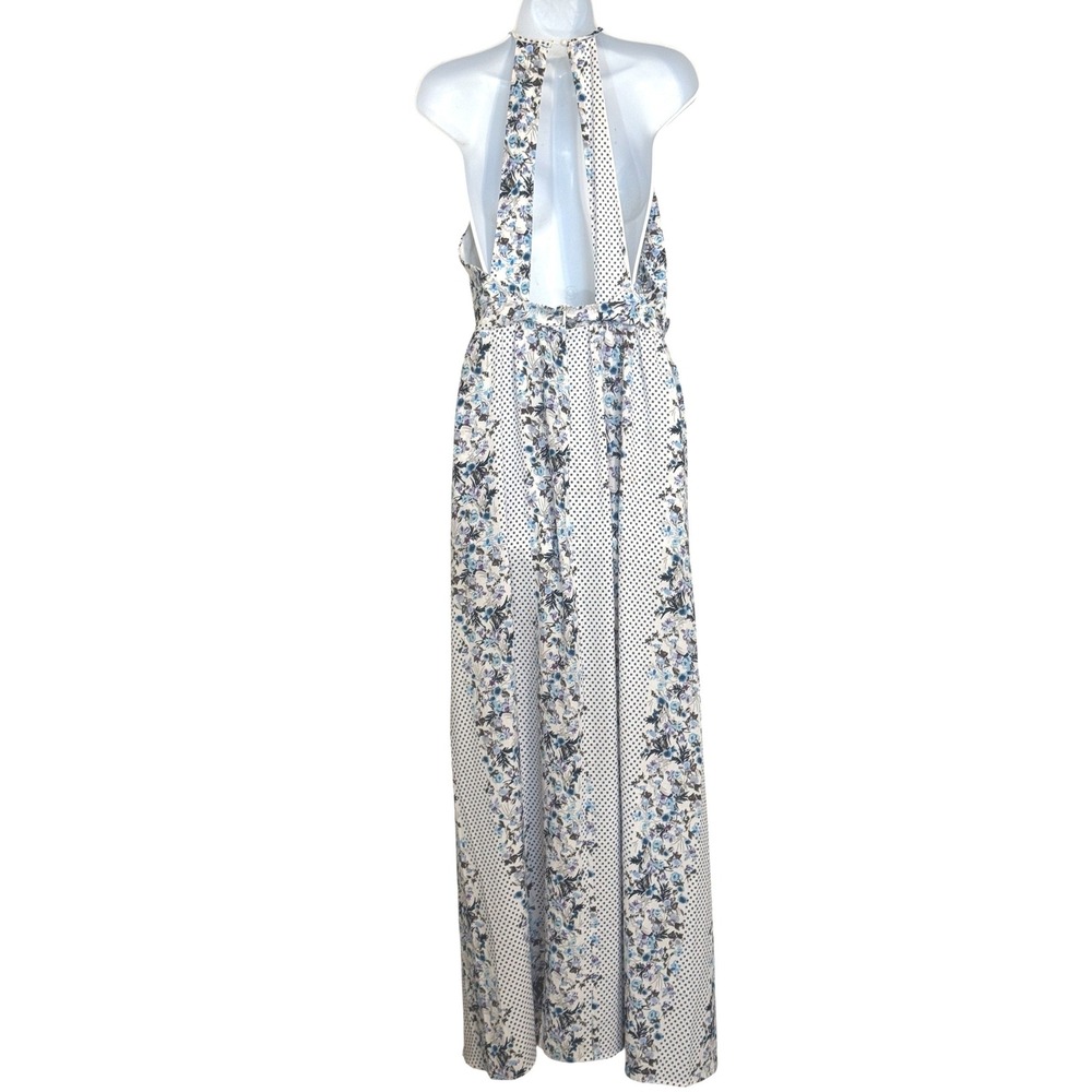 BANJUL Floral‎ Polka Dot Halter Wide Leg Jumpsuit Blue White Tie Waist  NWOT M - Picture 5 of 8